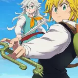 Meliodas i Zeldris z "Siedmiu Grzechów" gotowi do walki pod błękitnym niebem.