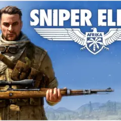 Żołnierz z karabinem na tle pustynnego krajobrazu i logo gry Sniper Elite III. Szukasz spolszczenie?