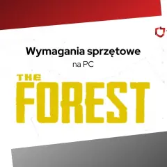 Wymagania sprzętowe gry The Forest na PC. Logo gry z żółtym napisem "THE FOREST" na białym tle.