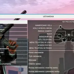 Ustawienia kontrolera GTA V na Xbox One. Menu zawiera opcje jak "Mysz/Klawiatura", "Grafika", "Edytor Rockstar". Nie ma tu bezpośrednich instrukcji jak zainstalować mody do GTA 5 na Xbox One.