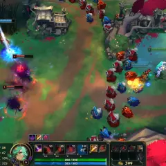 Intensywna walka w Nexus Blitz: gracze walczą w pojedynkach, a na ekranie widać efekty magicznych zaklęć i kolorowe postacie.