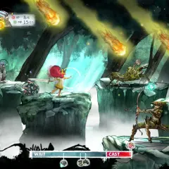 Postacie w tym jrpg walczą z potworami w lesie, spadają meteoryty.