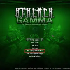 Menu gry S.T.A.L.K.E.R. GAMMA, modpacku dla Anomaly. Opcja "Mod Configuration Menu" pozwala dostosować stalker anomaly.