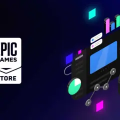 Logo Epic Games Store obok stylizowanej grafiki z myszką i wykresami. Czas na **epic games darmowe gry**!