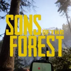 Napis "Sons of the Forest" na tle lasu i gór. Sprawdź, czy Twój sprzęt spełnia wymagania gry.