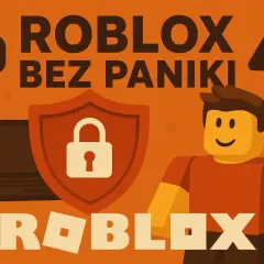 Roblox bez paniki! Dowiedz się, co to za gra, dzięki tej grafice z symbolem bezpieczeństwa i postacią z Roblox.