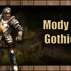 Rycerz w zbroi z mieczem, obok napis "Mody do Gothica".