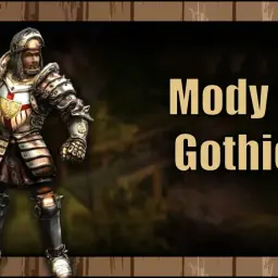 Rycerz w zbroi z mieczem, obok napis "Mody do Gothica".