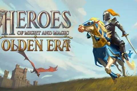 Rycerz na koniu, smok i zamek. Tytuł "Heroes of Might and Magic Olden Era" zapowiada epickie przygody bohaterów starej ery.