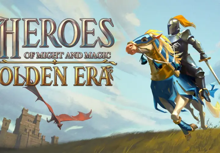 Rycerz na koniu, smok i zamek. Tytuł "Heroes of Might and Magic Olden Era" zapowiada epickie przygody bohaterów starej ery.