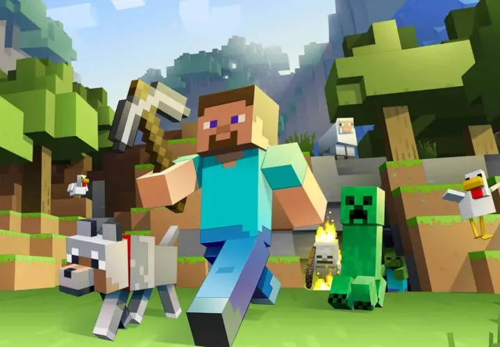 Steve z kilofem, wilk, owca, kurczaki, creeper i zombie w świecie Minecraft. Dowiedz się, jak zainstalować mody do Minecraft, by urozmaicić rozgrywkę.