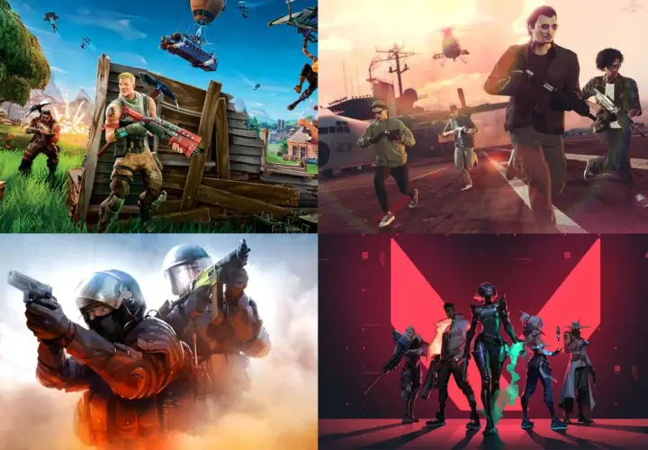 Fortnite, GTA V, CS:GO i Valorant – cztery ikony gier multiplayer PC.