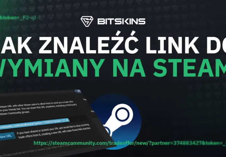 Jak znaleźć swój link do wymiany na Steam? Na ekranie widzisz przykładowy adres URL do ofert wymiany.