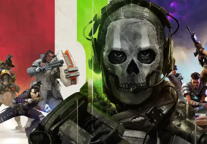 Postacie z gier Apex Legends, Call of Duty i Fortnite, gotowe do akcji w emocjonujących grach multiplayer.