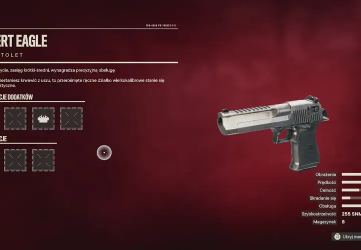 Pistolet Desert Eagle, potężny, wielkokalibrowy deagle, gotowy do modyfikacji.