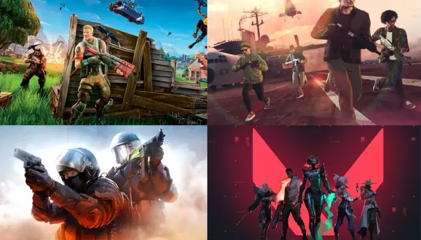 Fortnite, GTA V, CS:GO i Valorant – cztery ikony gier multiplayer PC.