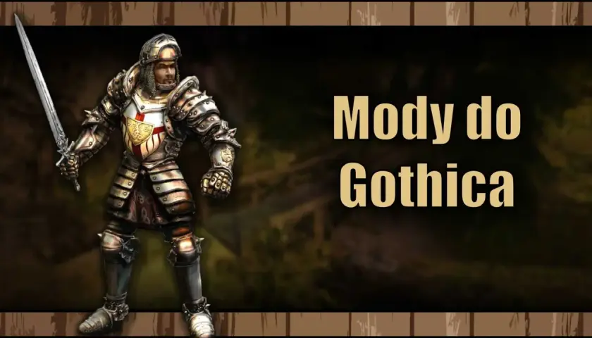 Rycerz w zbroi z mieczem, obok napis "Mody do Gothica".