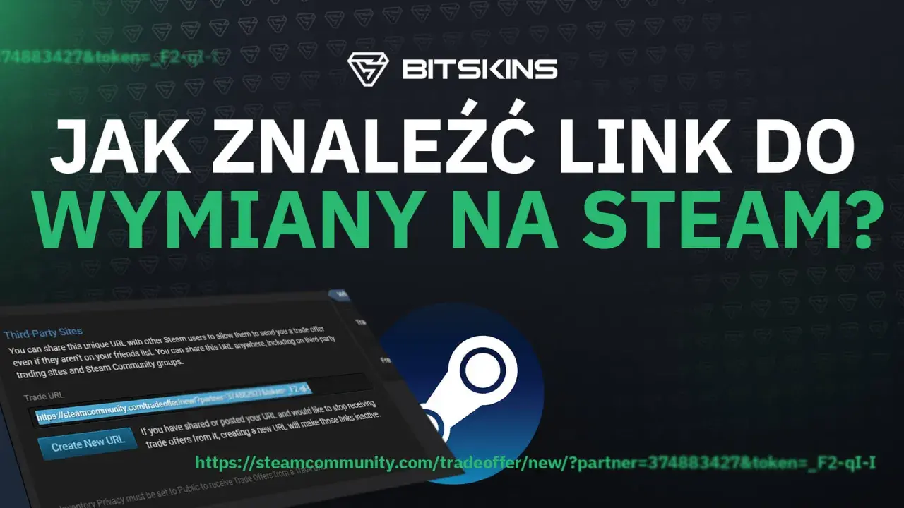 Jak znaleźć swój link do wymiany na Steam? Na ekranie widzisz przykładowy adres URL do ofert wymiany.