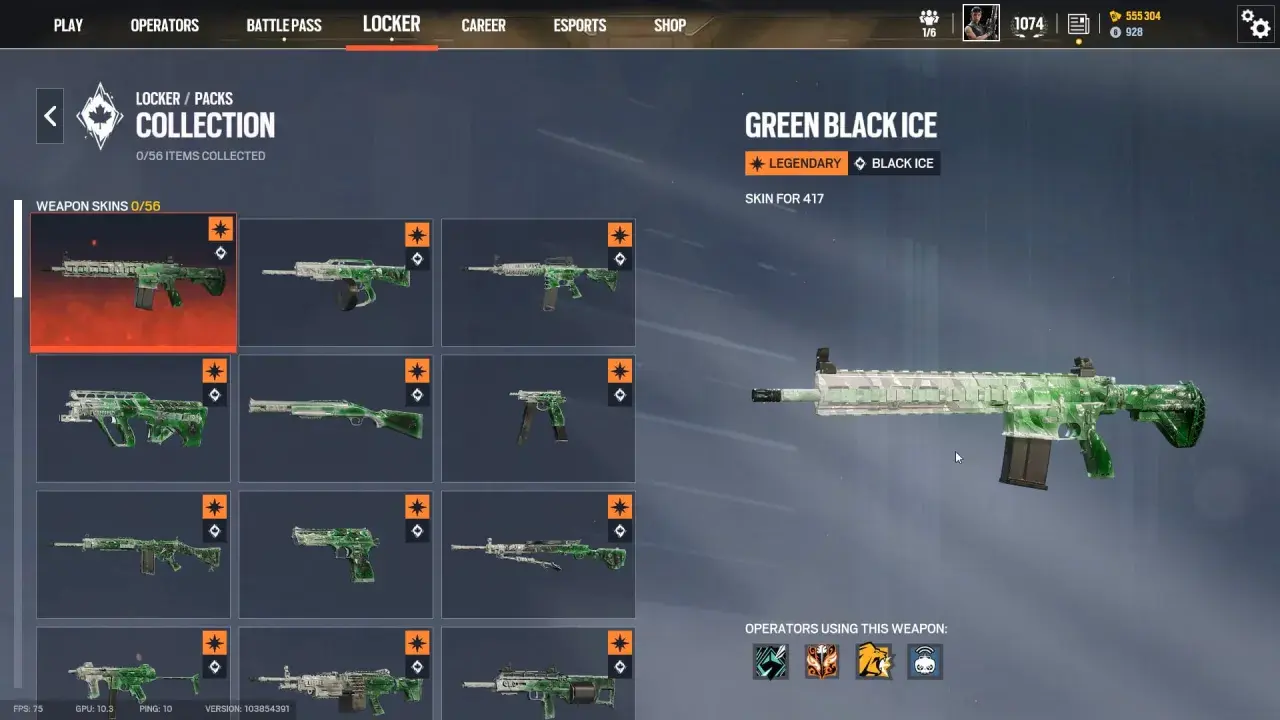 Zielony skin "black ice" na karabin 417. Kolekcja broni z gry, gdzie każdy element wygląda jak zamrożony.
