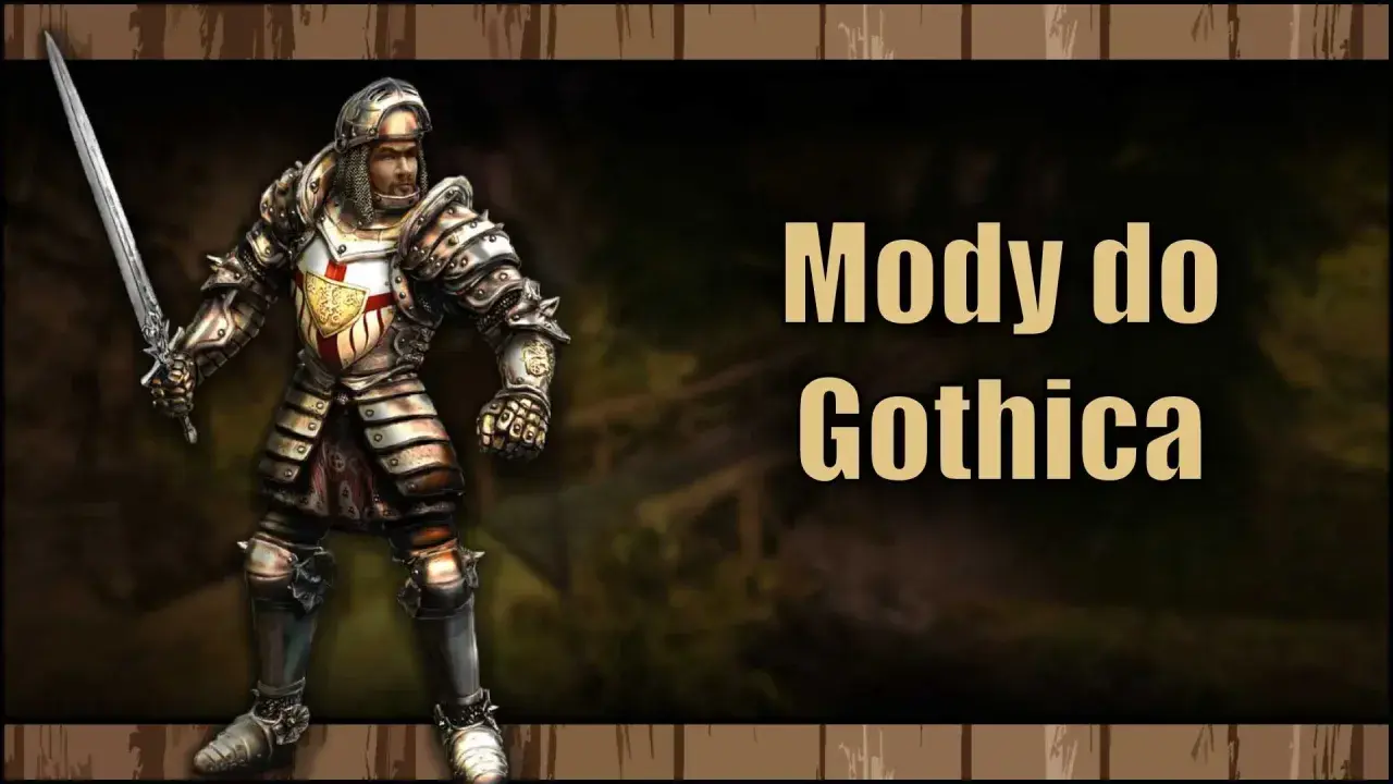 Rycerz w zbroi z mieczem, obok napis "Mody do Gothica".