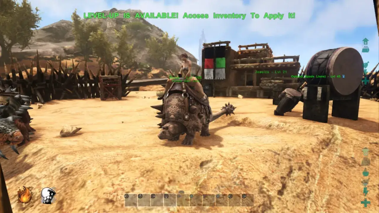 Gracz na dinozaurze w grze Ark: Survival Evolved. Wymagania sprzętowe gry są wysokie, ale warto dla takich widoków.