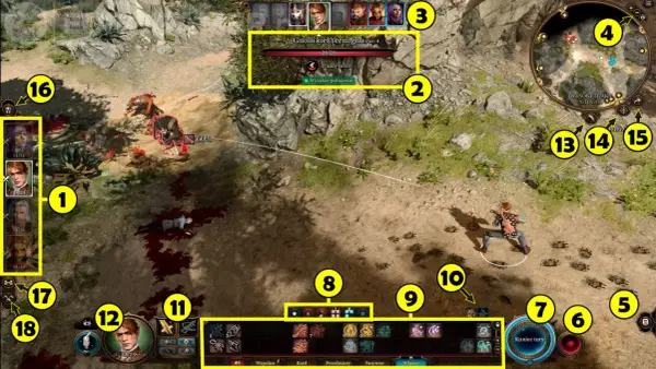 W grze Baldur's Gate 3 trwa walka. Postacie walczą z gnollami na trudnym terenie.